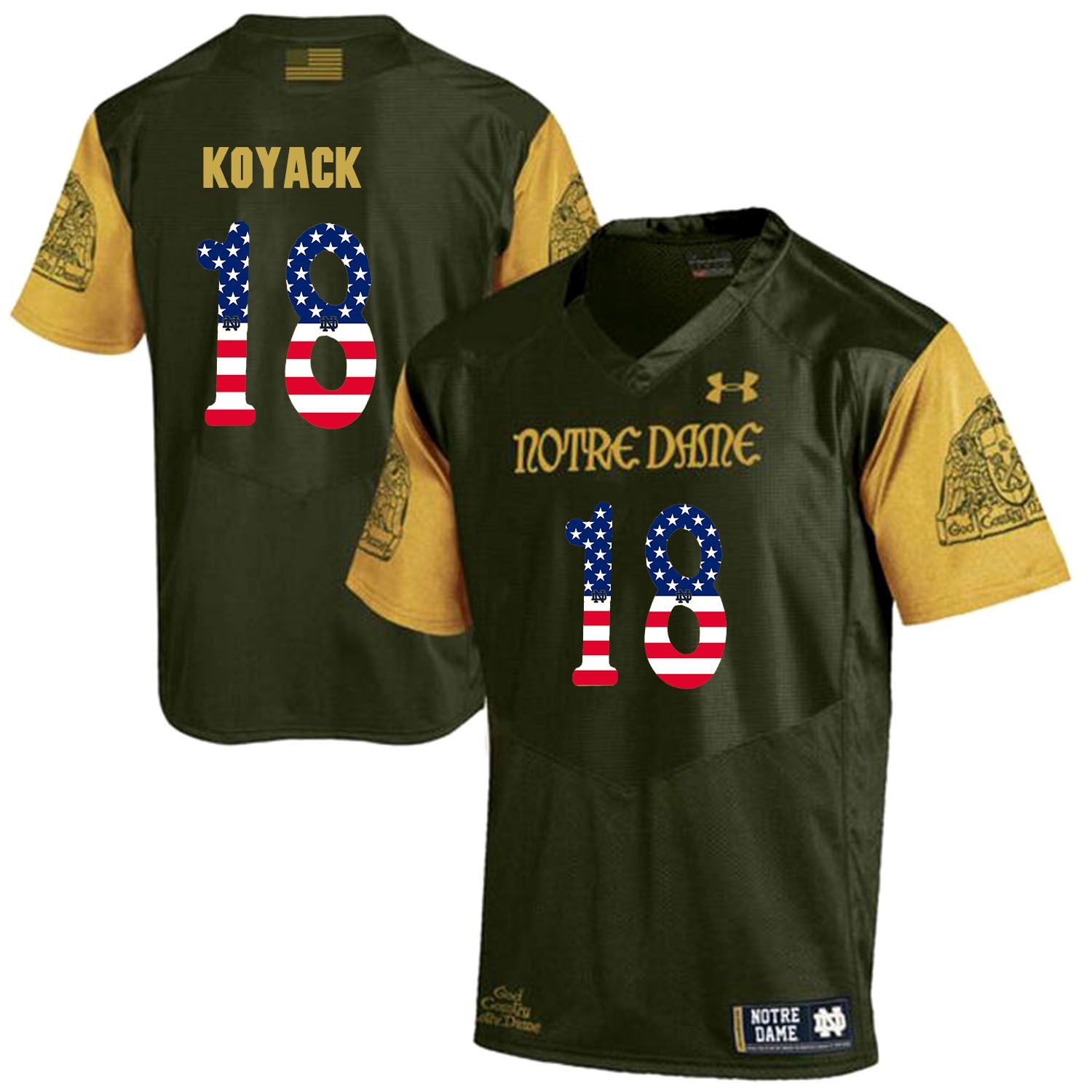 Men Norte Dame Fighting Irish #18 Koyack Green Flag Customized NCAA Jerseys